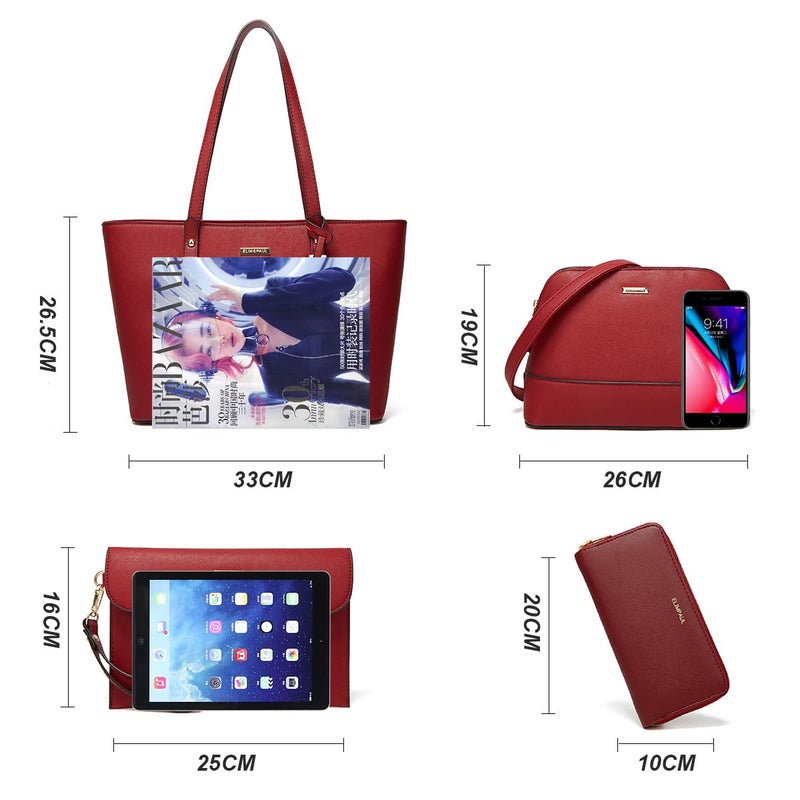 Lovematch Women Fashion Synthetic Leather Handbags Tote Bag Shoulder Bag Top Handle Satchel Purse Set 4pcs - Image 5